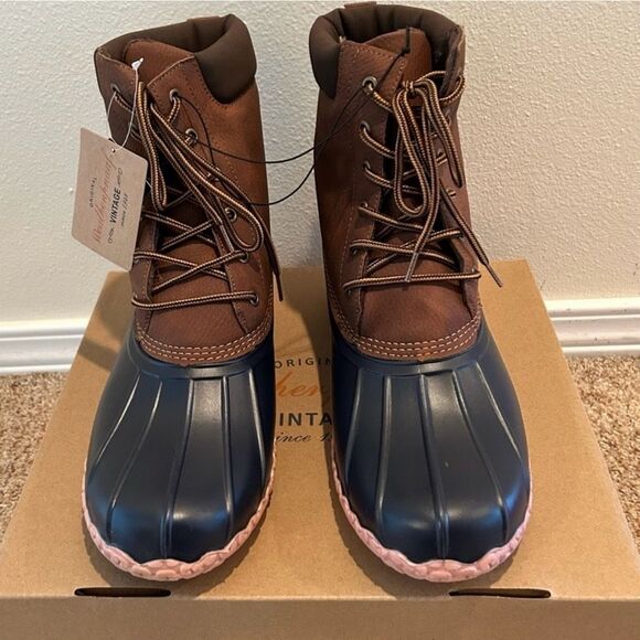 NWT Size 8 Mens Weatherproof Mens Adam Leather Round Toe Mid-Calf Duck Shoes - Picture 2 of 9